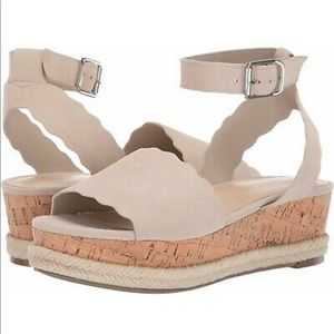 Marc Fisher Women's Faitful Suede Peep Toe Casual Ankle Strap Sandals in Blush